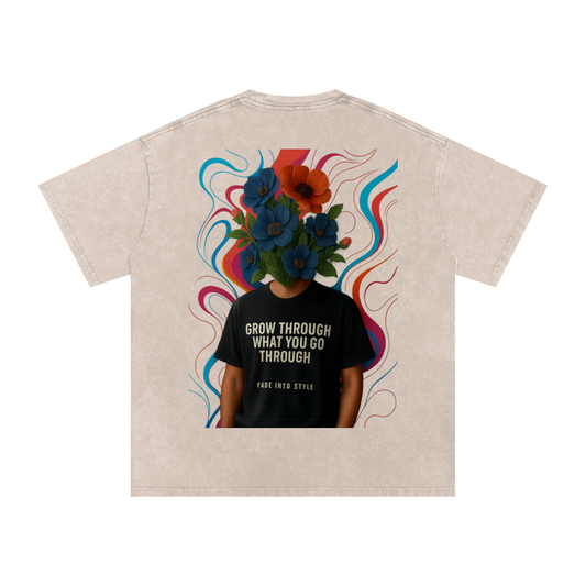 "Flourish in Adversity" Apricot Acid Wash Oversize T-Shirt