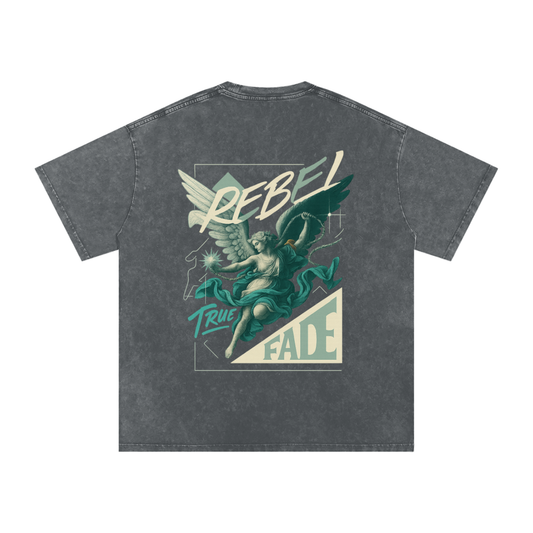 "Rebel Angel" Pirate Gray Acid Wash Oversize T-Shirt