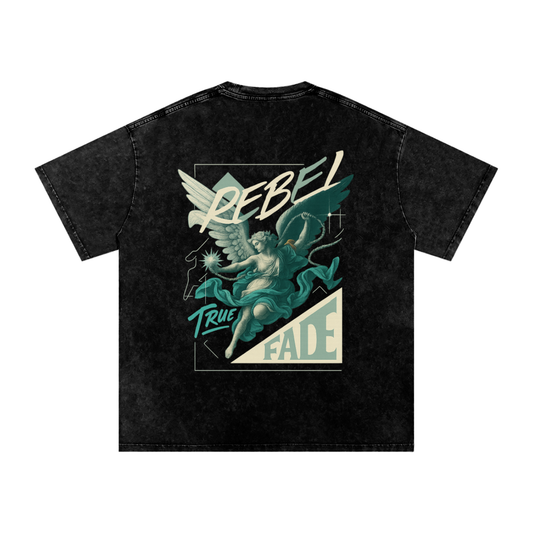 "Rebel Angel" Black Acid Wash Oversize T-Shirt
