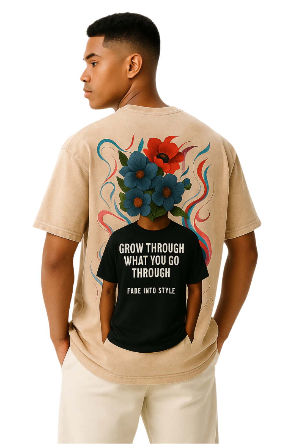 "Flourish in Adversity" Apricot Acid Wash Oversize T-Shirt