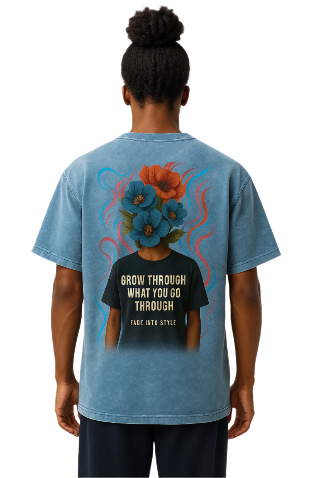 "Flourish in Adversity" Blue Jeans Acid Wash Oversize T-Shirt