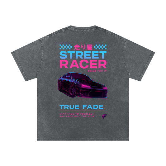 "Midnight Grind" Pirate Gray Acid Wash Oversize T-Shirt