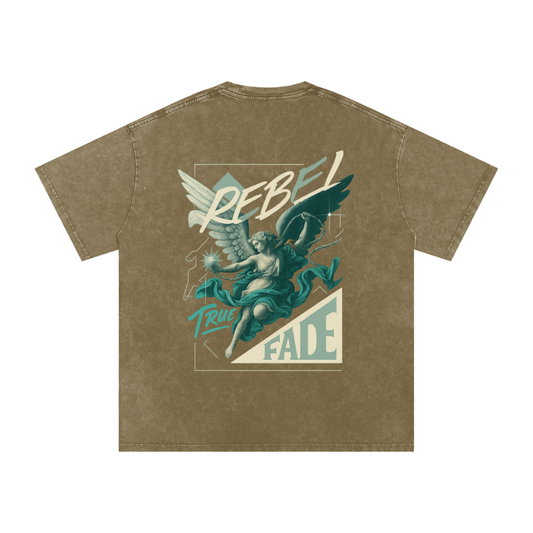 "Rebel Angel" Gray Green Acid Wash Oversize T-Shirt