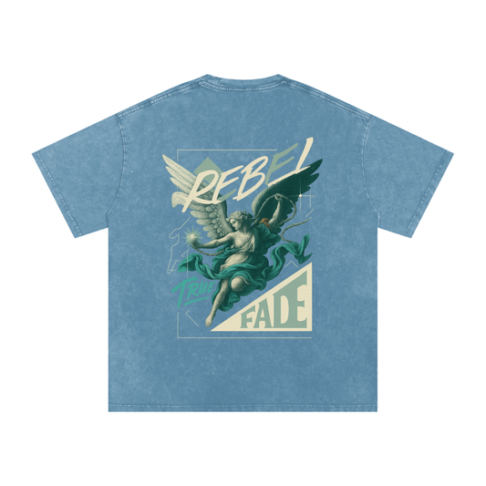 "Rebel Angel" Blue Jean Acid Wash Oversize T-Shirt