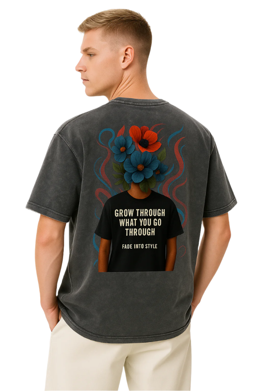 "Flourish in Adversity" Pirate Gray Acid Wash Oversize T-Shirt