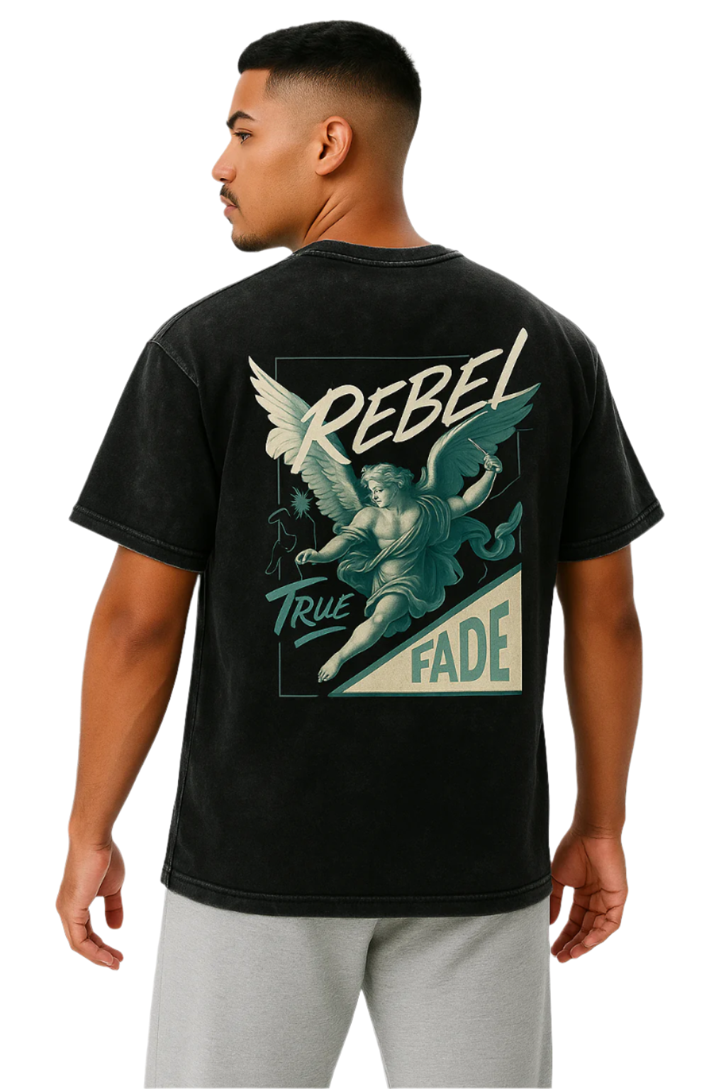 "Rebel Angel" Black Acid Wash Oversize T-Shirt