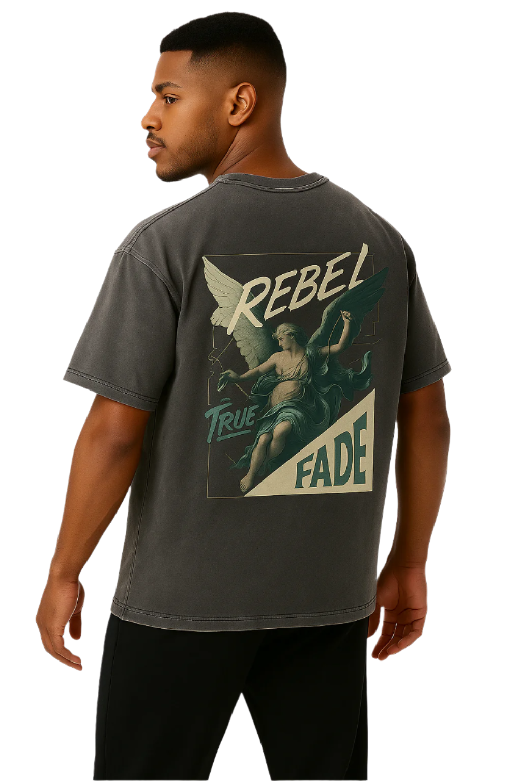 "Rebel Angel" Pirate Gray Acid Wash Oversize T-Shirt