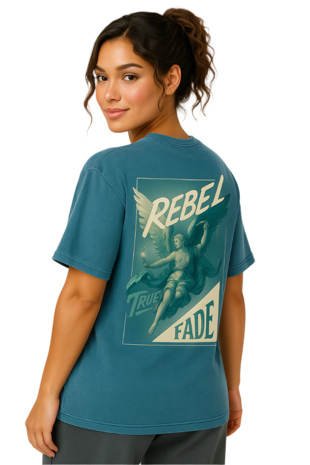 "Rebel Angel" Blue Jean Acid Wash Oversize T-Shirt